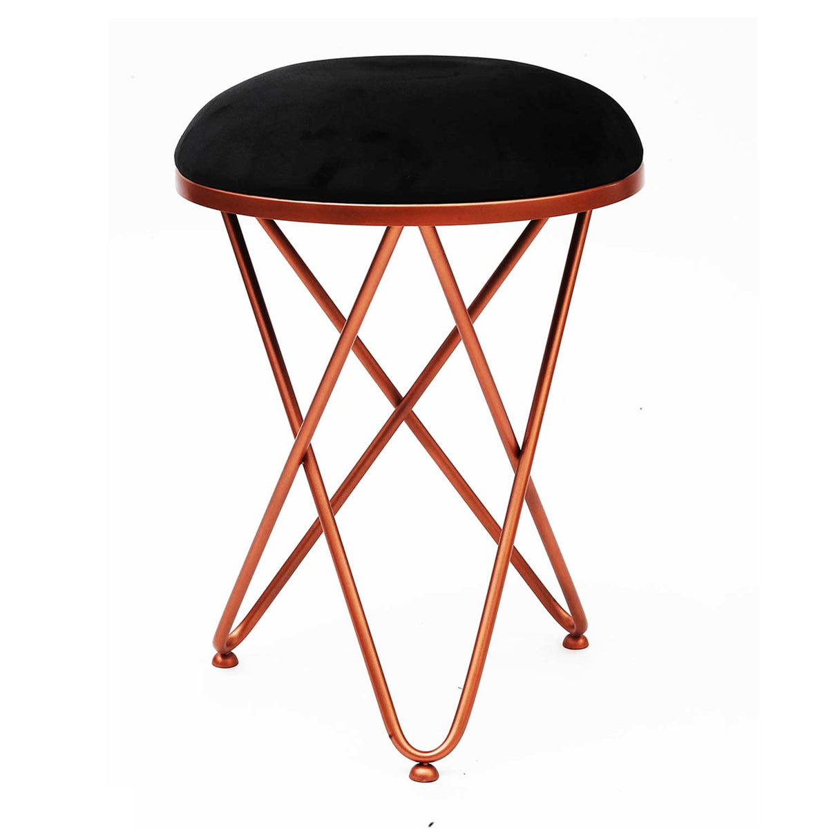 Ultra-modern Cross Leg Rose Gold Metal Stool in Black Cushion