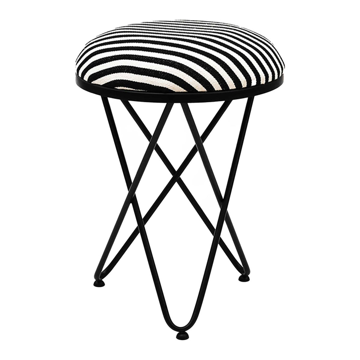 Ultra-modern Cross Leg Matt Black Metal Stool in Black & White Stripe
