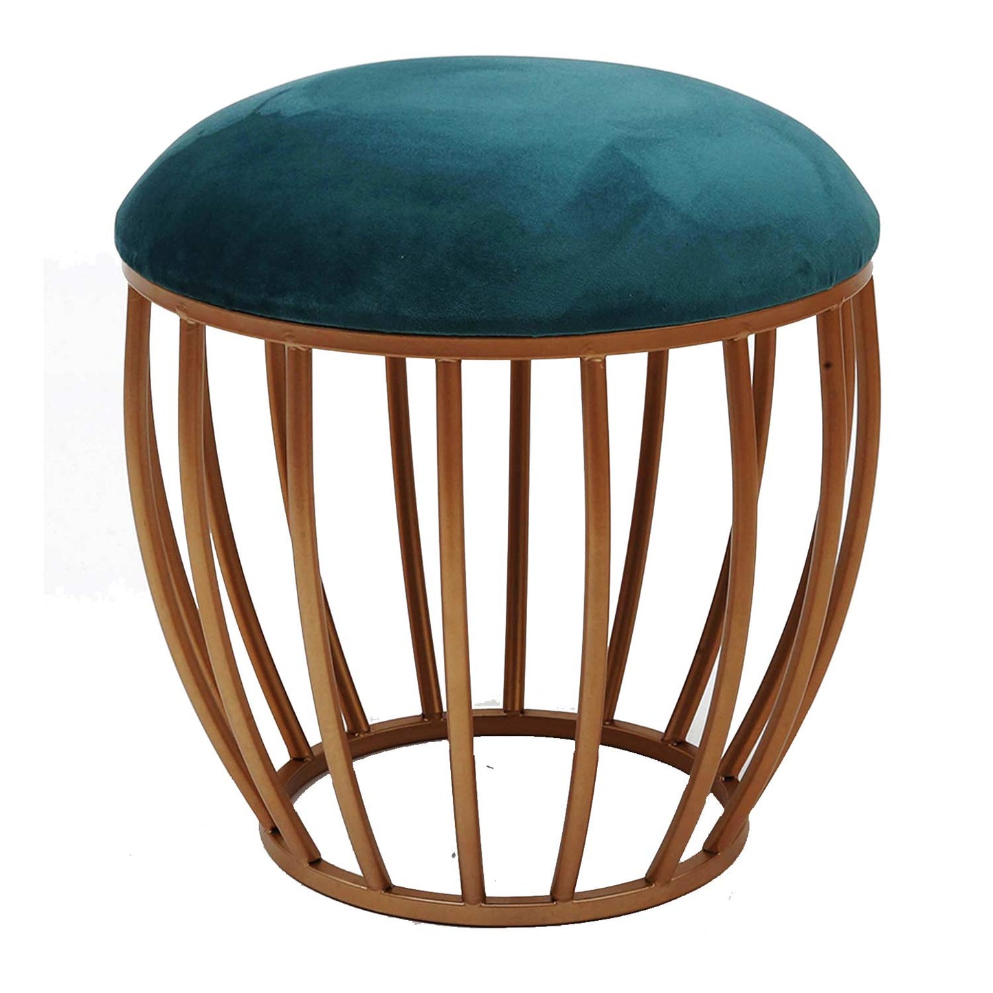 Classic Cage-Style Golden Metal Stool in Teal Blue Cushion Set of 2