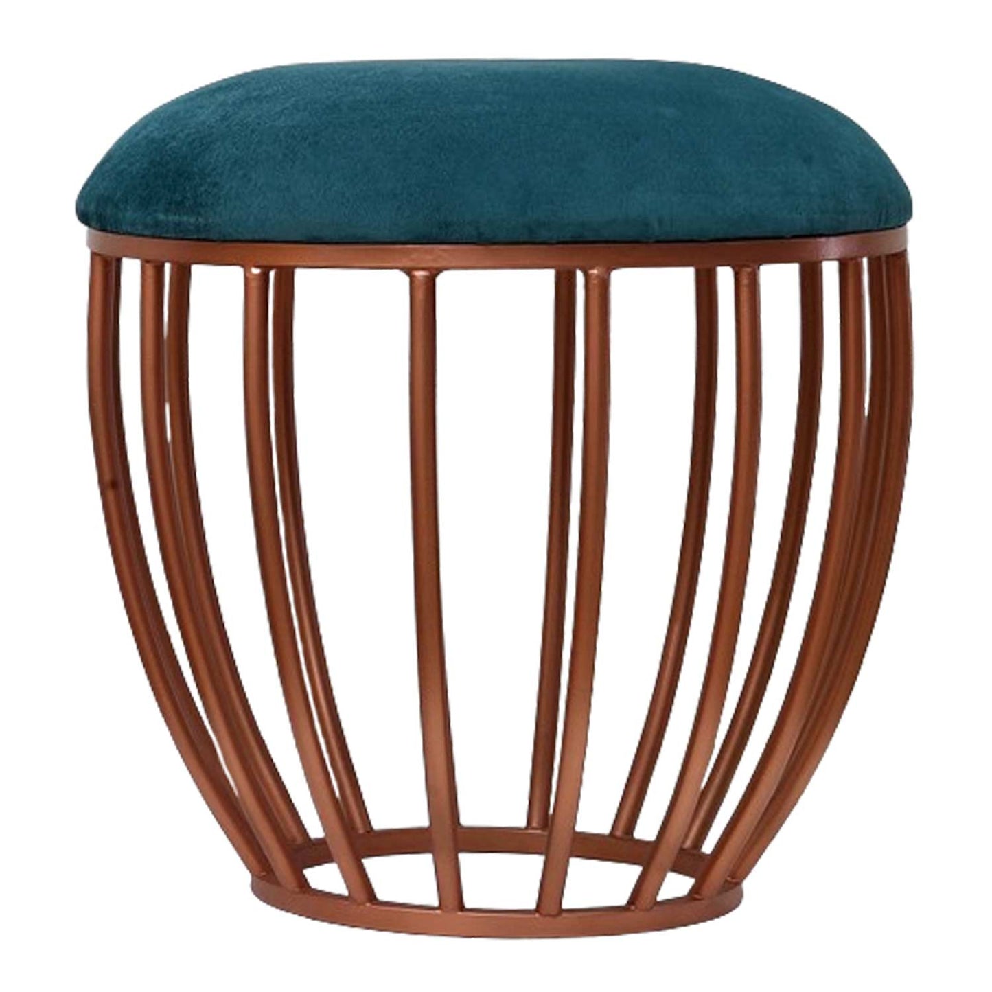 Classic Cage-Style Rose Gold Metal Stool in Teal Blue Cushion