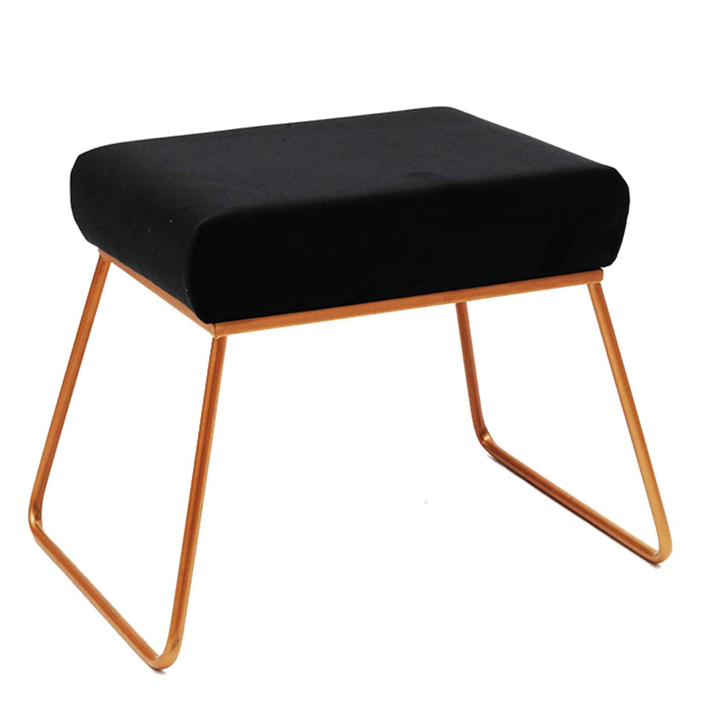 Classy and Compact Rose Gold Metal Stool in Black Cushion