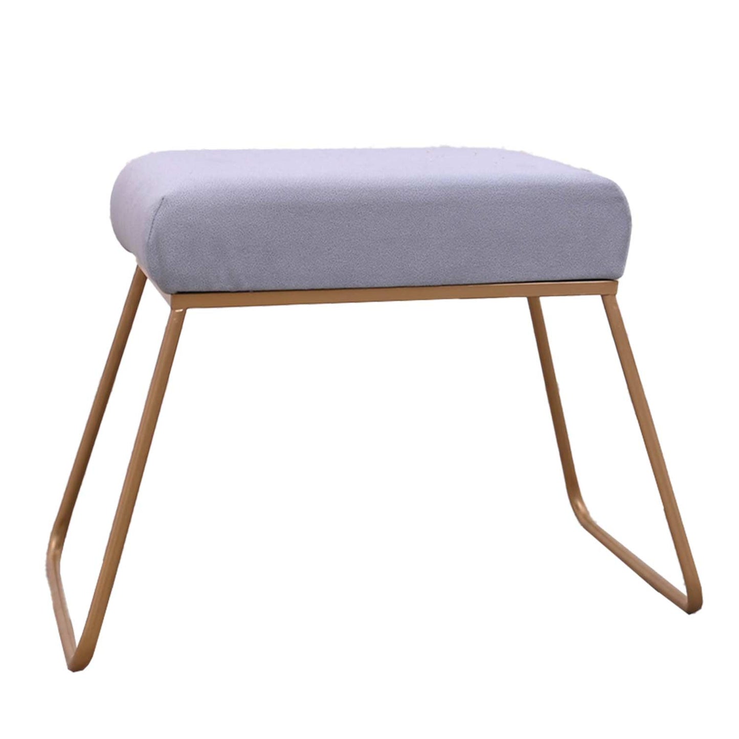 Classy and Compact Golden Metal Stool in Grey Cushion