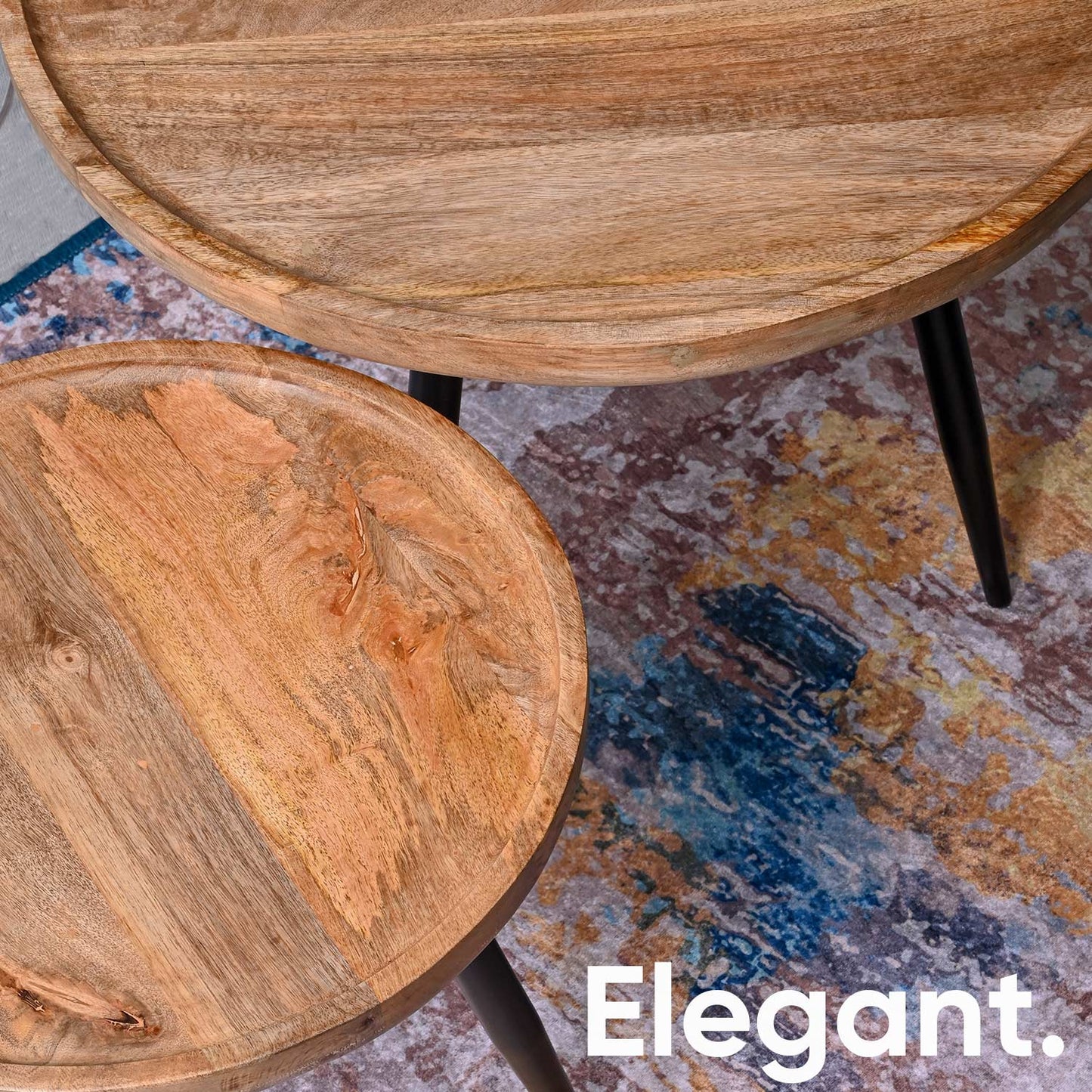 Natural Pair Mango Wood & Metal Side Table