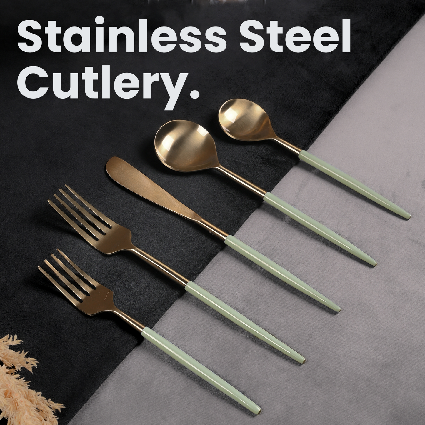 Greetwood Enamel Stainless Steel Cutlery Set for Dining Table in Green