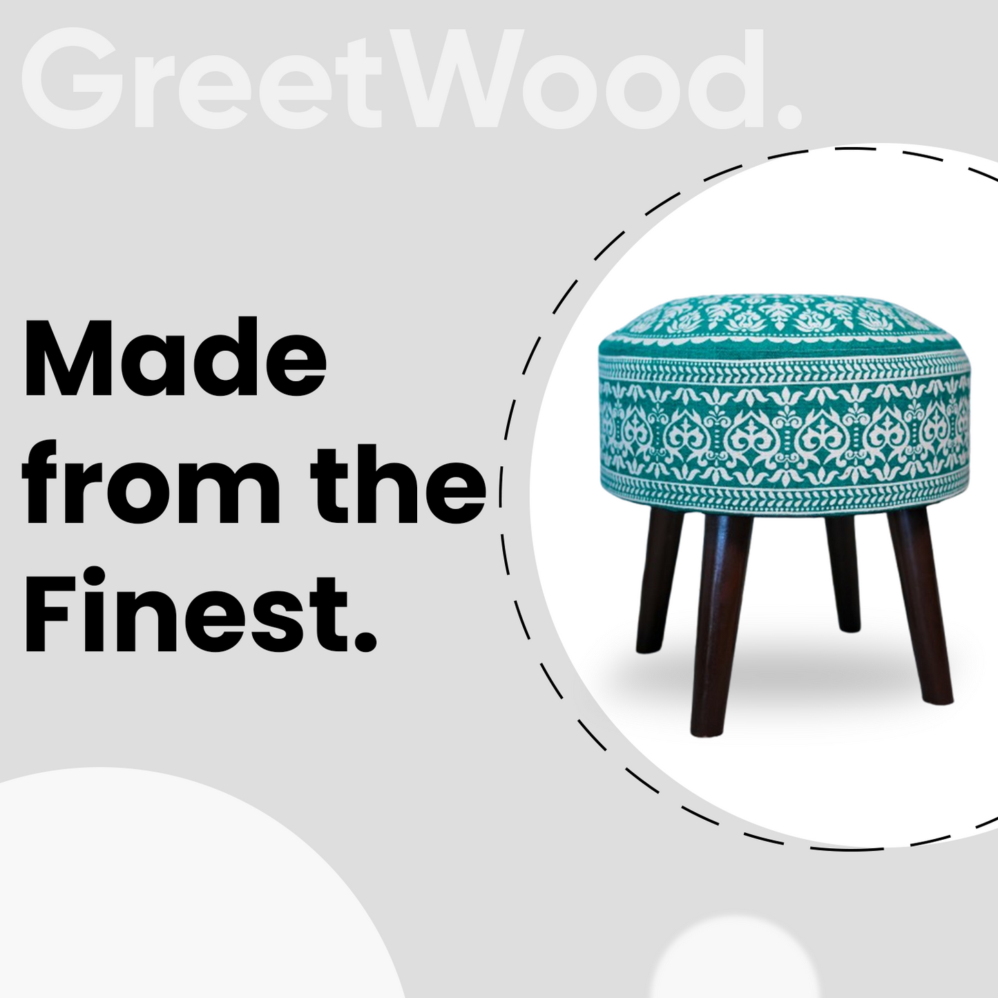 Mandala Wooden Ottoman in Teal Blue Color Set of 2