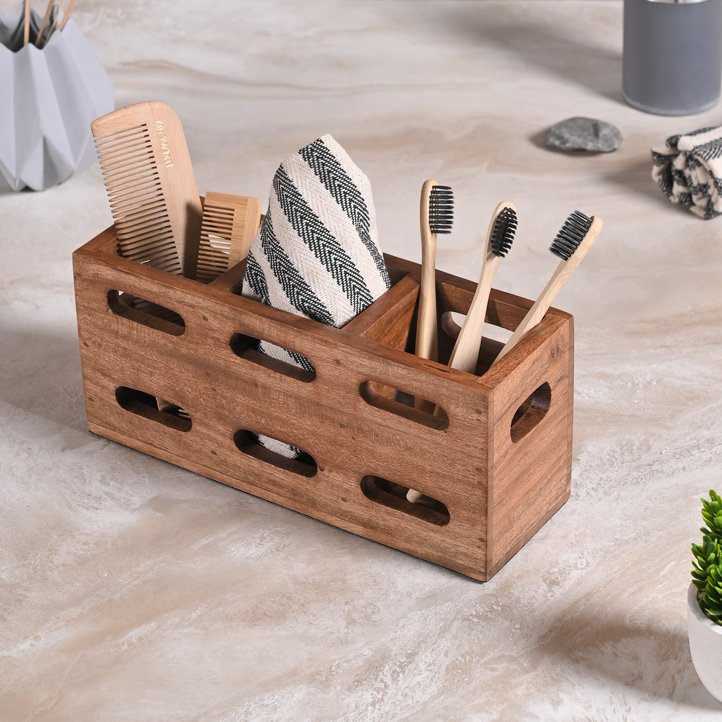 Greetwood Ventilated Wooden Cutlery Holder for Kitchen