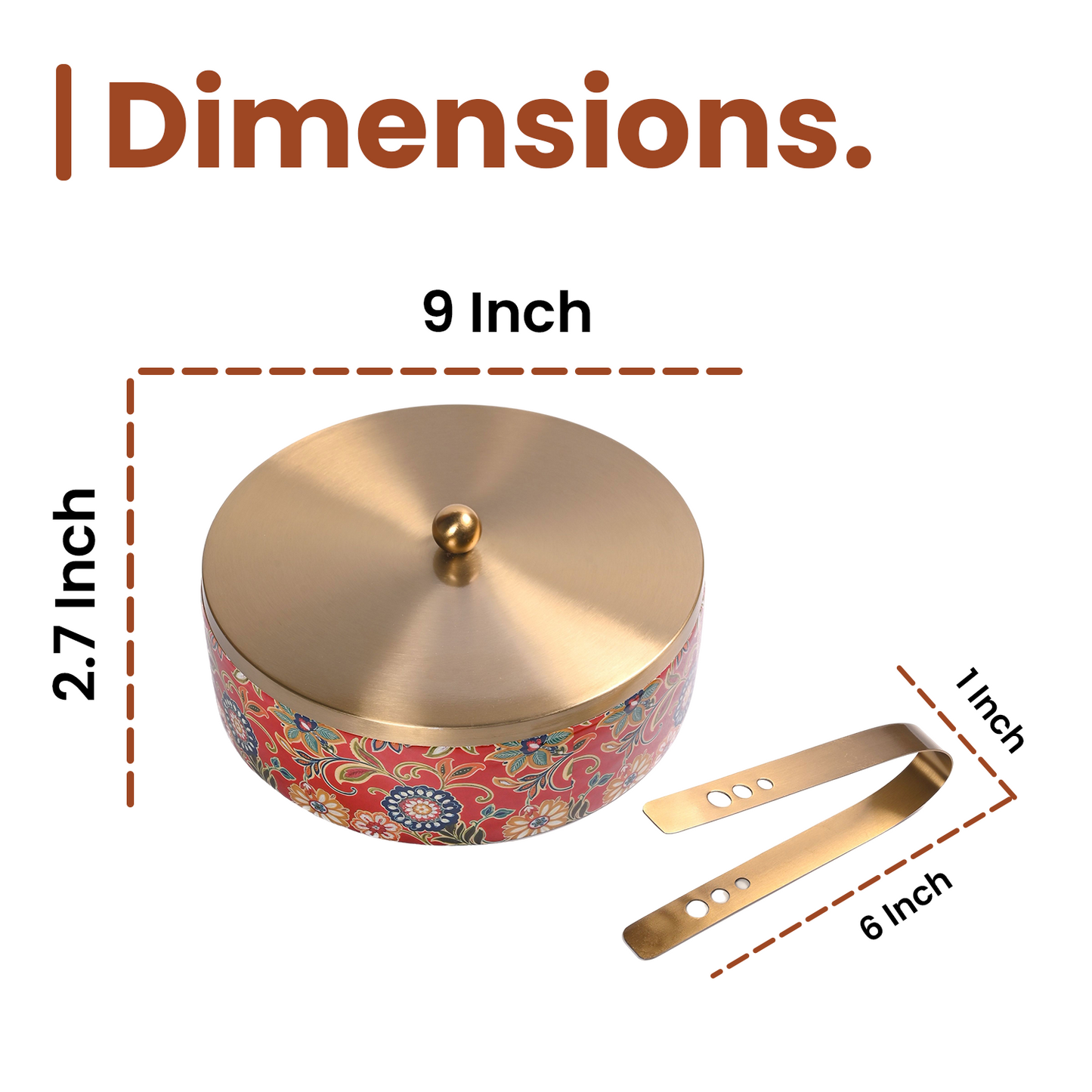 Greetwood Brass Lid Wooden Chapati Box for Kitchen in Red Print