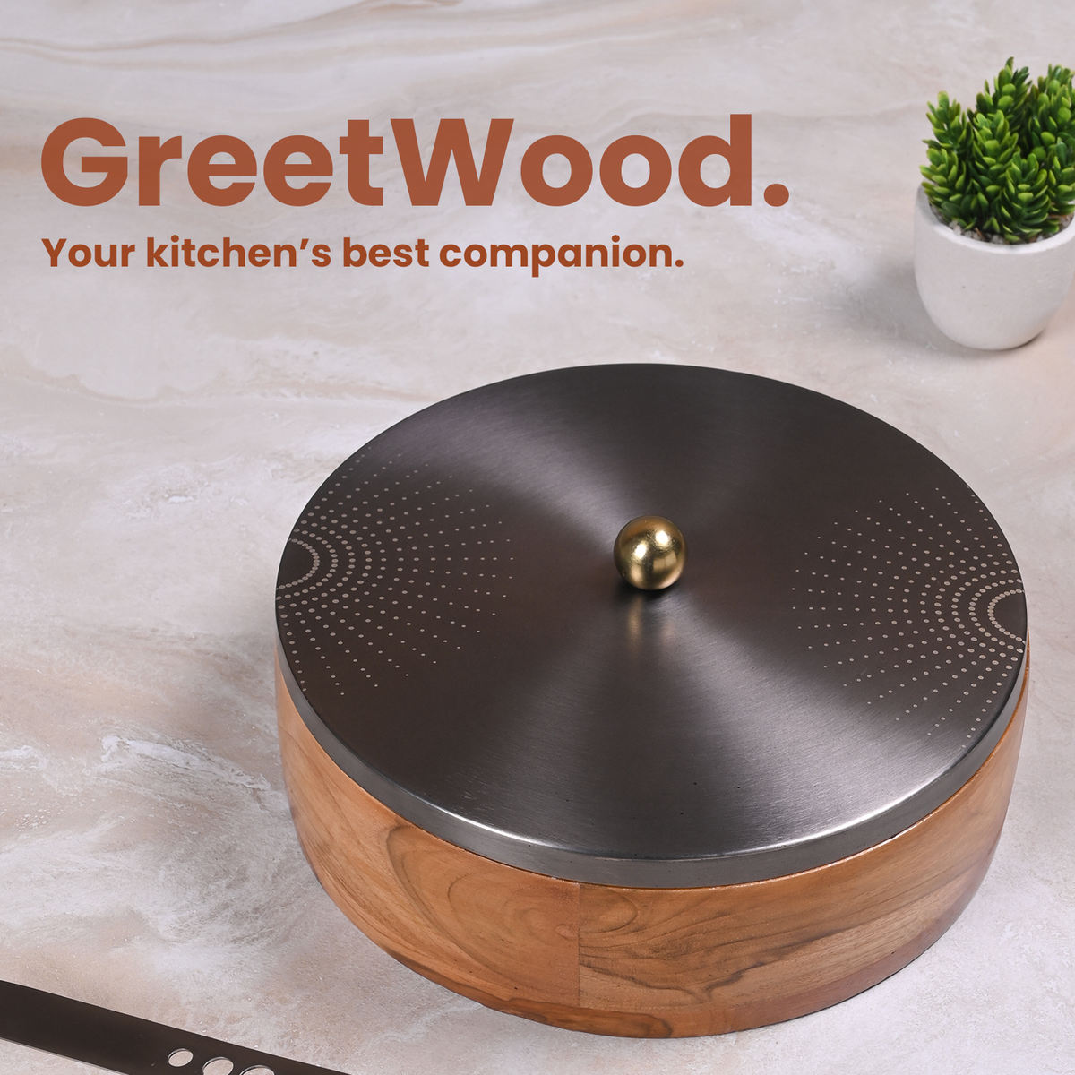 Greetwood GunMetal SunRays Wooden Chapati Box for Kitchen