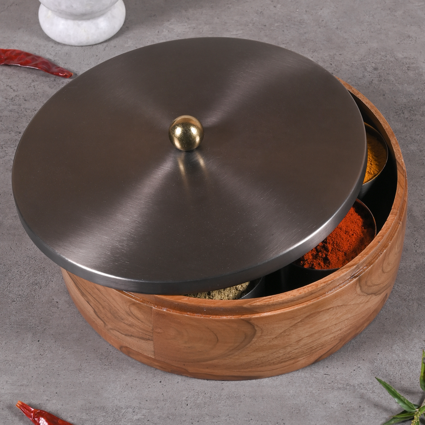 Greetwood GunMetal Plane Wooden Masala Box for Kitchen