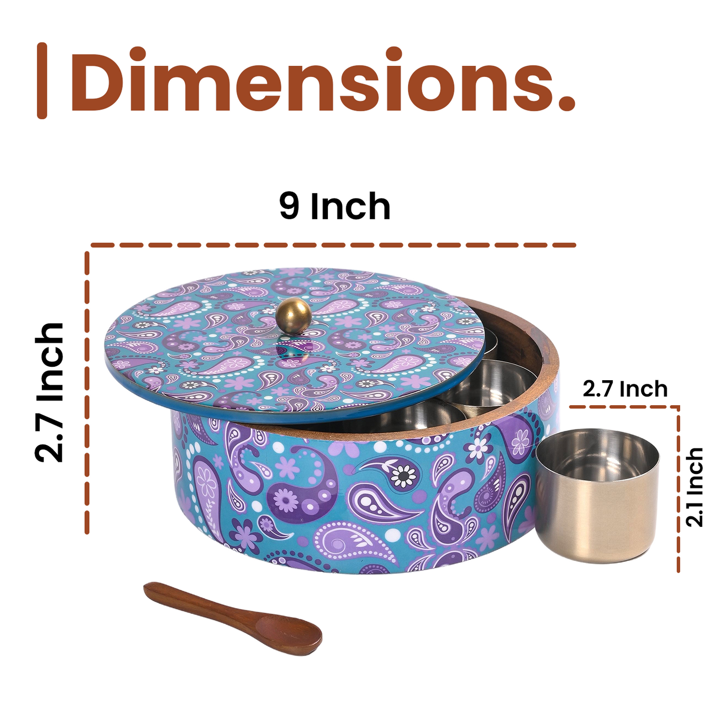 Greetwood Purple Printed Wooden Masala Box for Kitchen