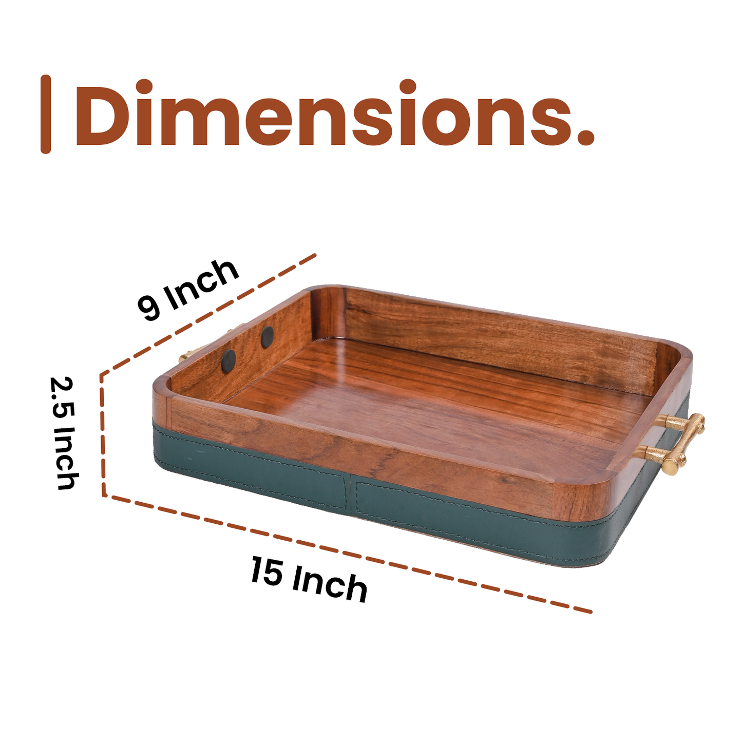 Greetwood Wooden Serving Tray With Leather Fabric