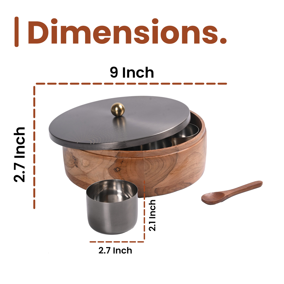 Greetwood GunMetal SunRays Wooden Masala Box for Kitchen