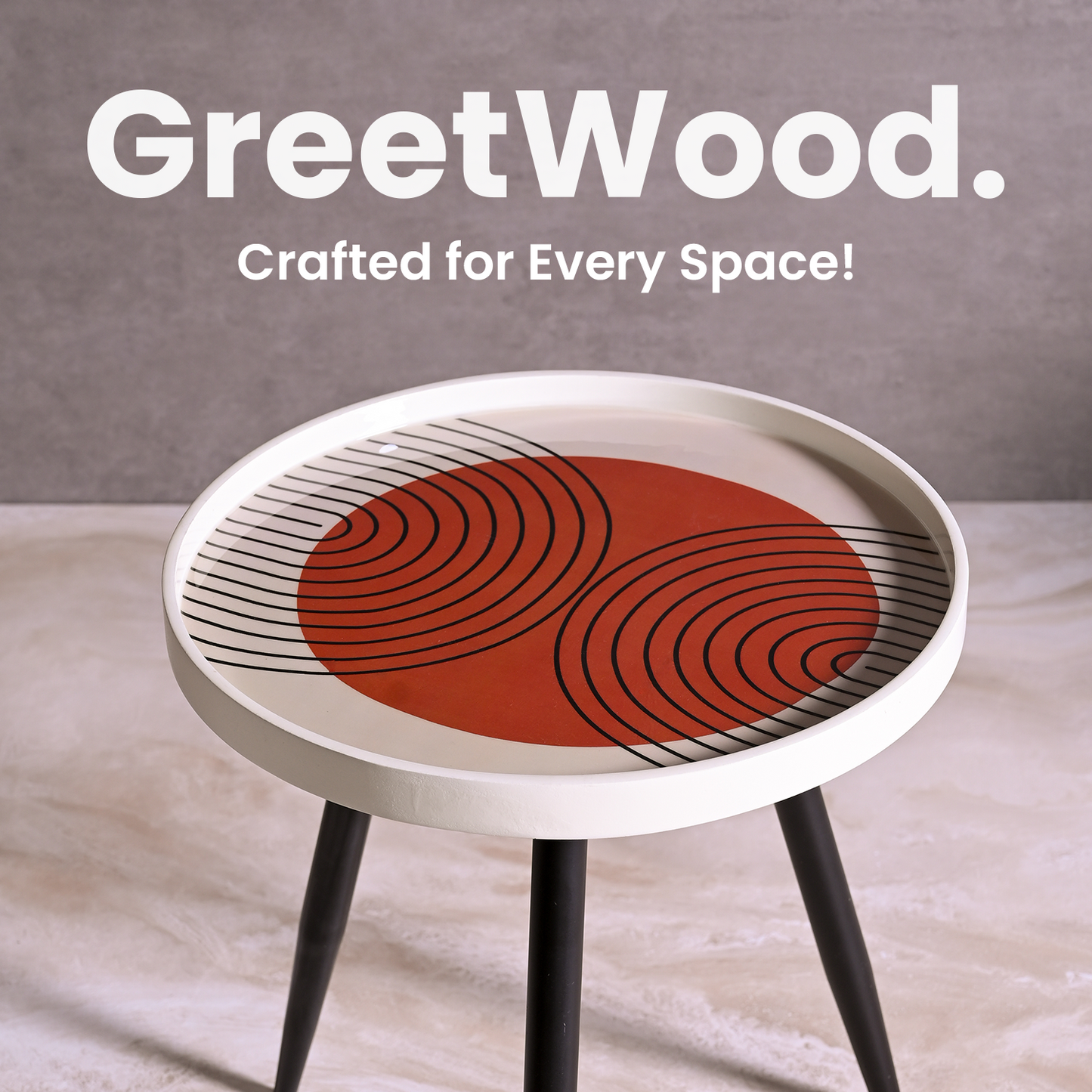 Greetwood Ivory Resin Top Side Table for Living Room Decor