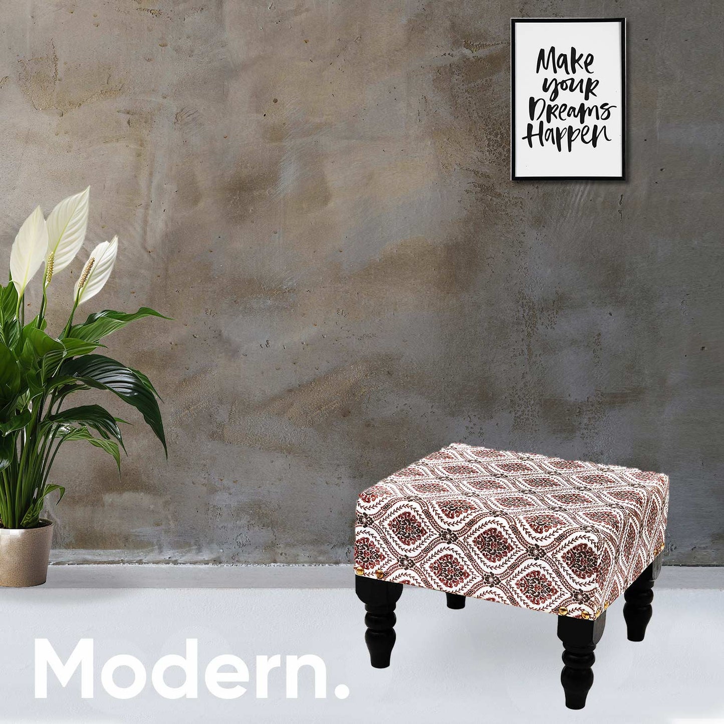 Multifunctional Printed Wooden Footstool in Maroon & Green Color Set of 2