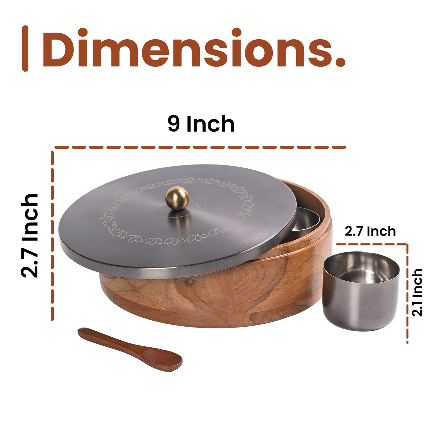 Greetwood GunMetal Lotus Wooden Masala Box for Kitchen