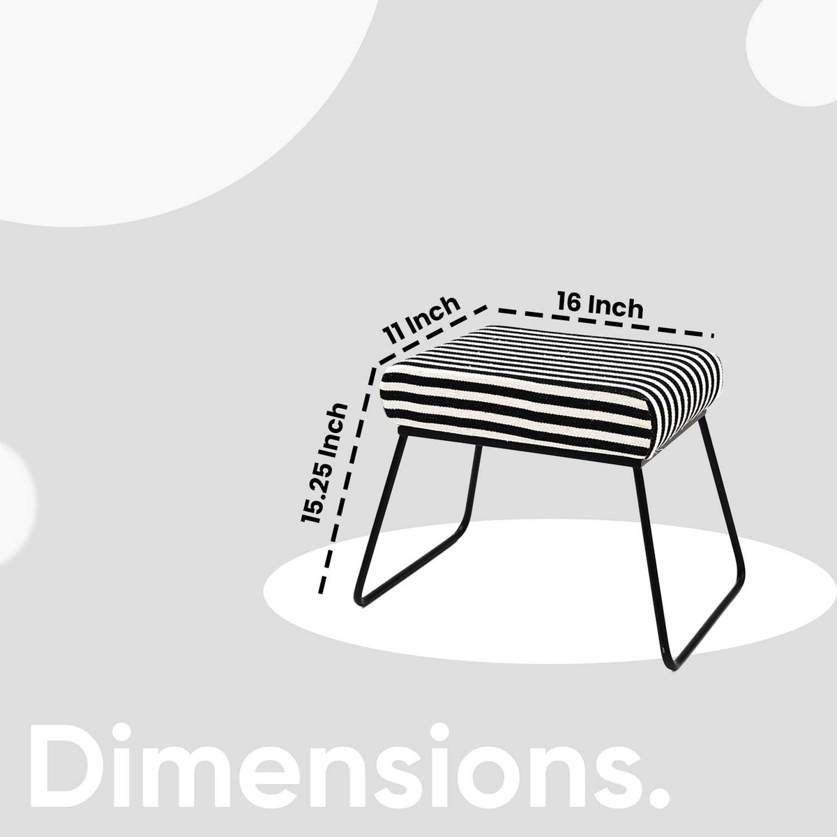 Classy and Compact Matt Black Metal Stool in Black & White Stripe Set of 2