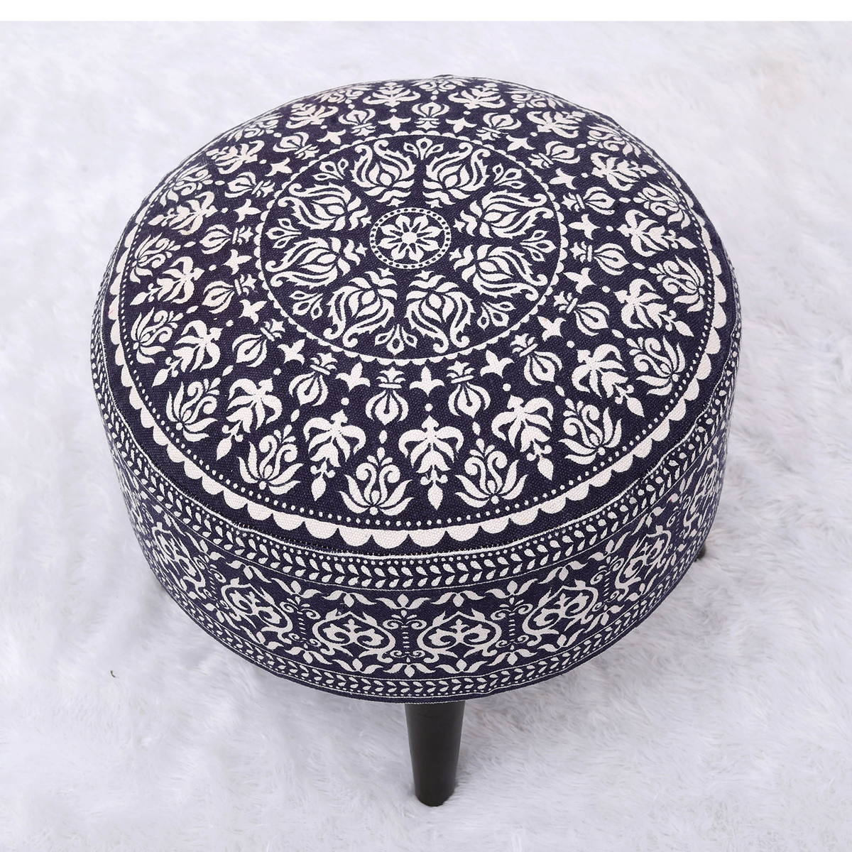 Mandala Wooden Ottoman in Blue Color Set of 1