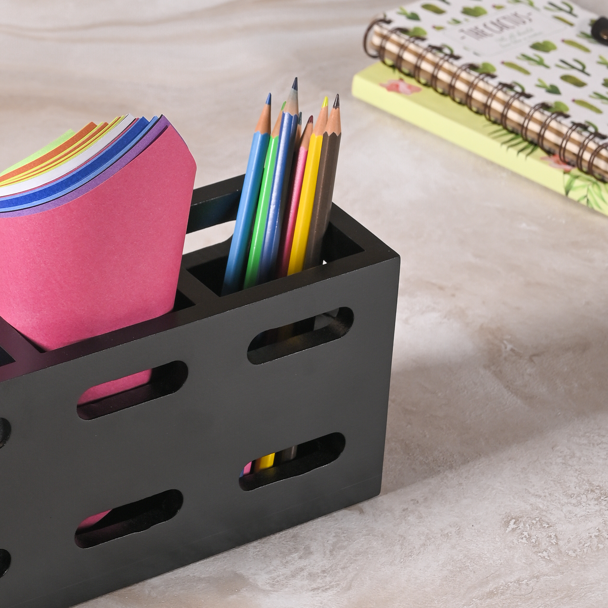 Greetwood MDF Wooden Cutlery Holder for Kitchen in Black Color