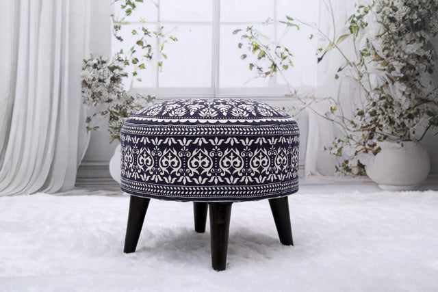 Wooden tuffet styled in a living room