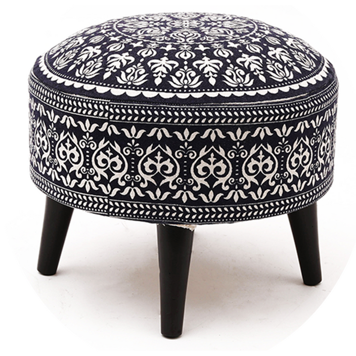 Contemporary Mandala Wooden Tuffet in Blue Color