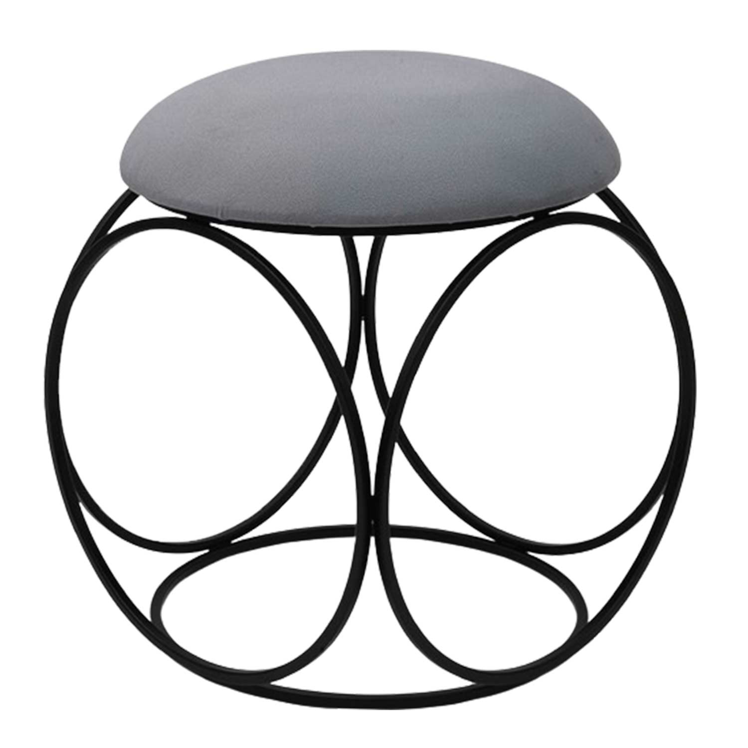 Modern Hexa-Style Matt Black Metal Stool in Grey Cushion Set of 2
