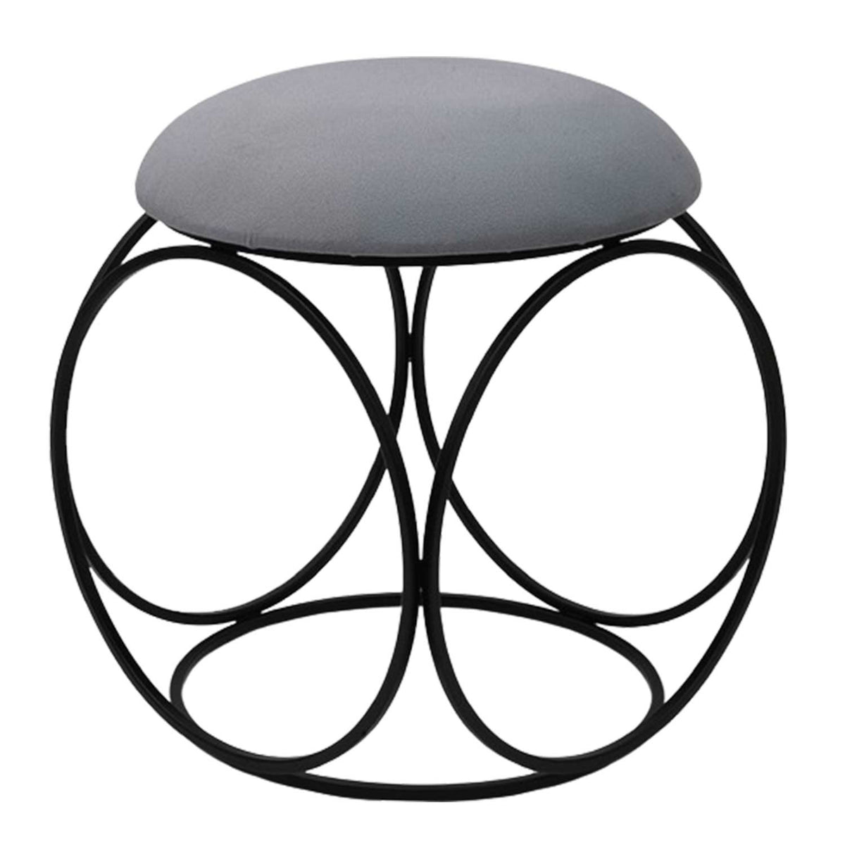 Modern Hexa-Style Matt Black Metal Stool in Grey Cushion Set of 2