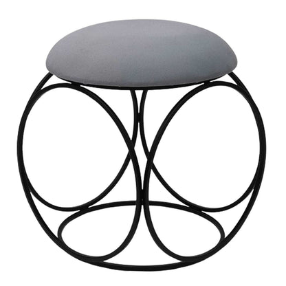 Modern Hexa-Style Matt Black Metal Stool in Grey Cushion Set of 2