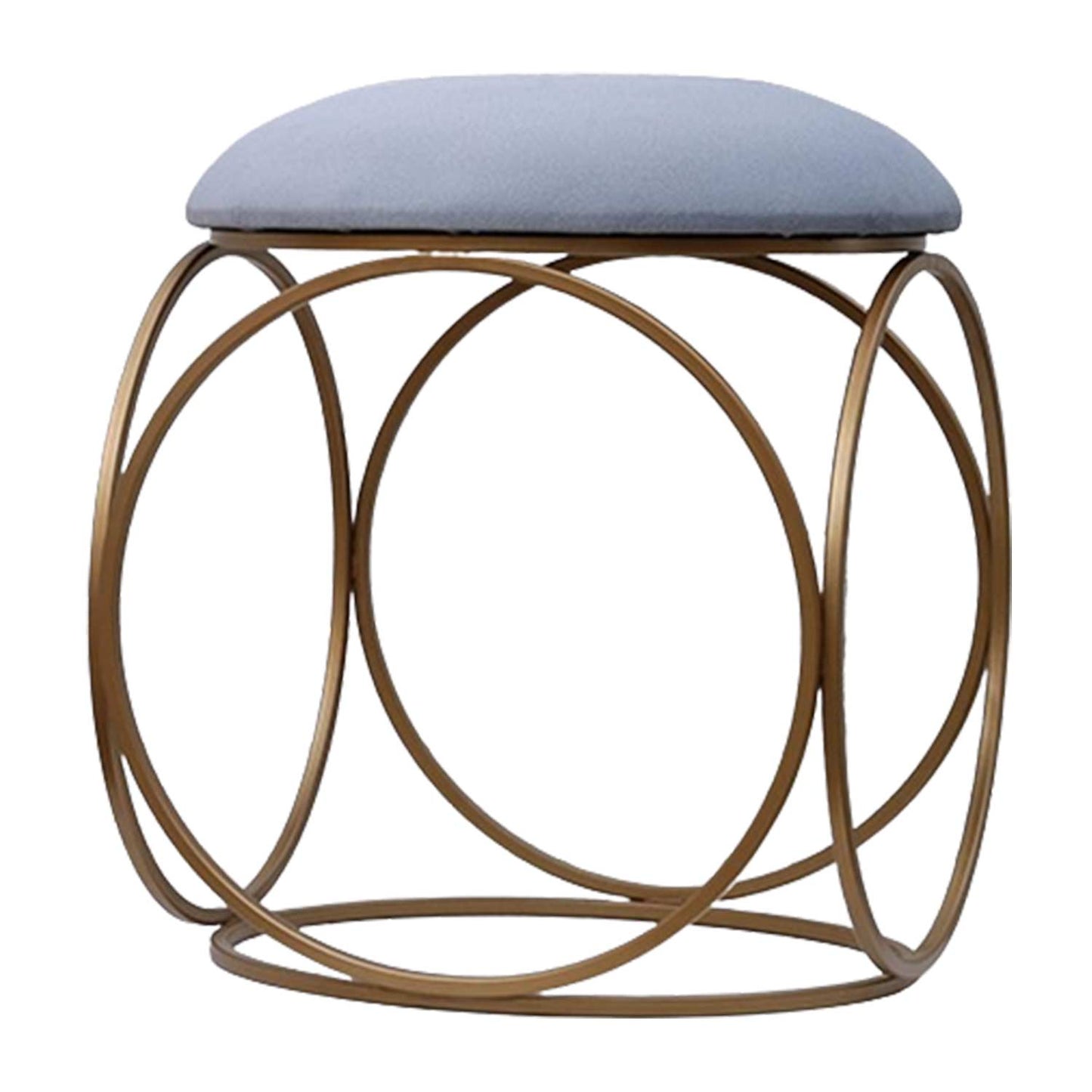 Modern Hexa-Style Golden Metal Stool in Grey Cushion Set of 2