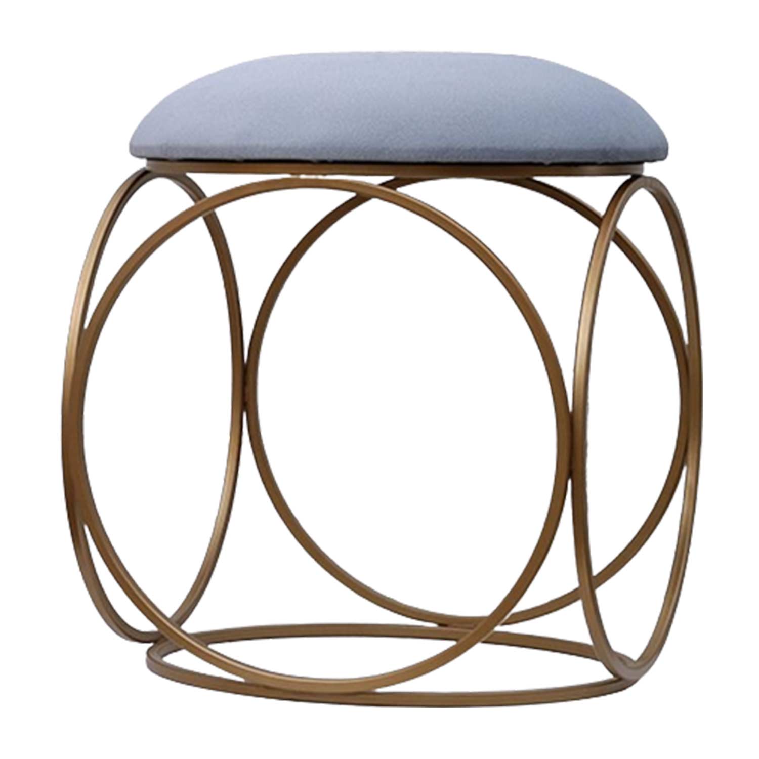 Modern Hexa-Style Golden Metal Stool in Grey Cushion Set of 2