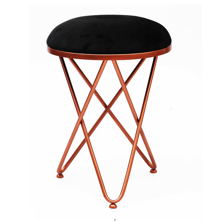 Ultra-modern Cross Leg Rose Gold Metal Stool in Black Cushion Set of 2