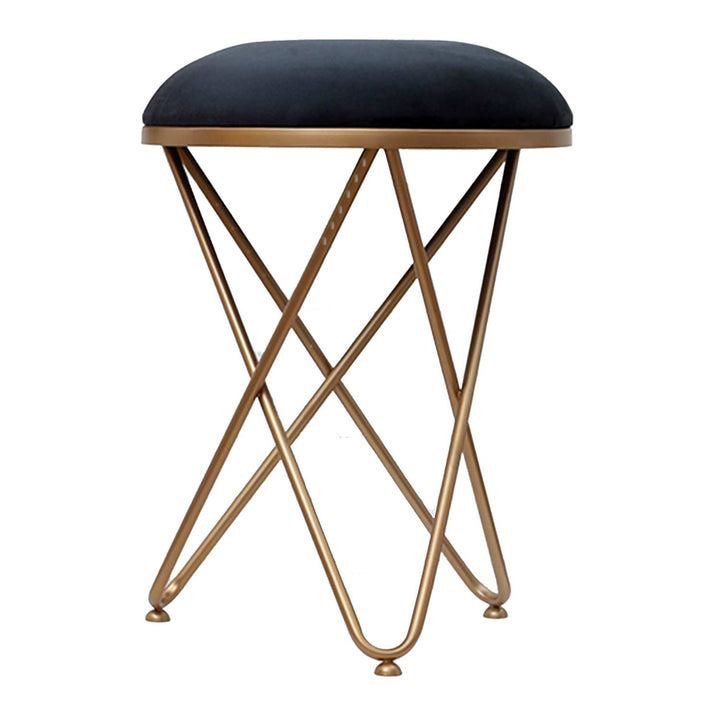 Ultra-modern Cross Leg Golden Metal Stool in Black Cushion Set of 2