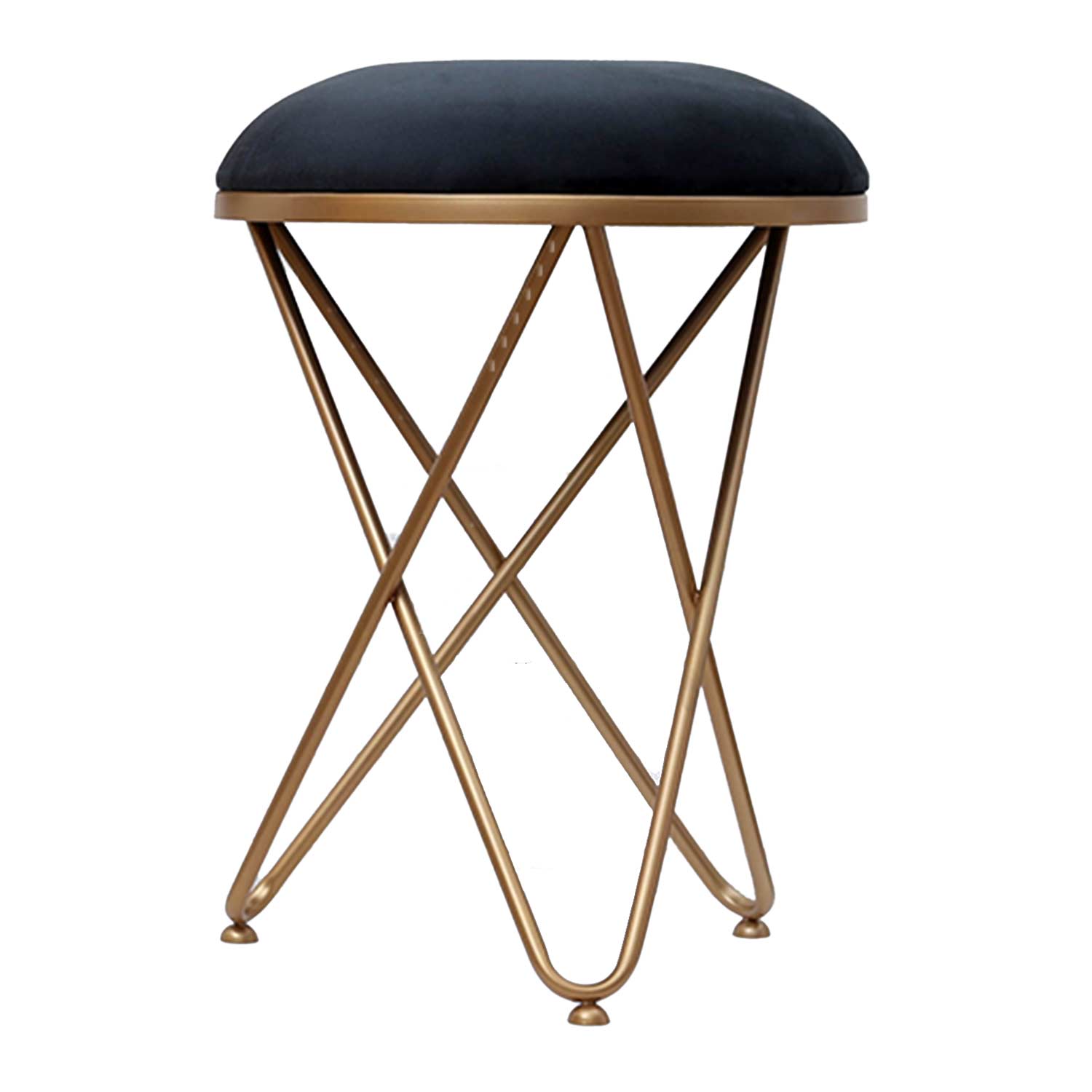 Ultra-modern Cross Leg Golden Metal Stool in Black Cushion