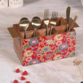 Greetwood Red Printed Wooden Cutlery Holder for Kitchen