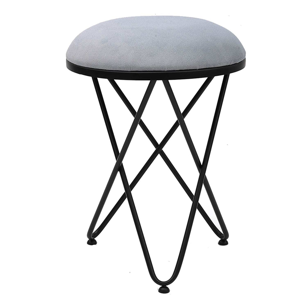 Ultra-modern Cross Leg Matt Black Metal Stool in Grey Cushion Set of 2