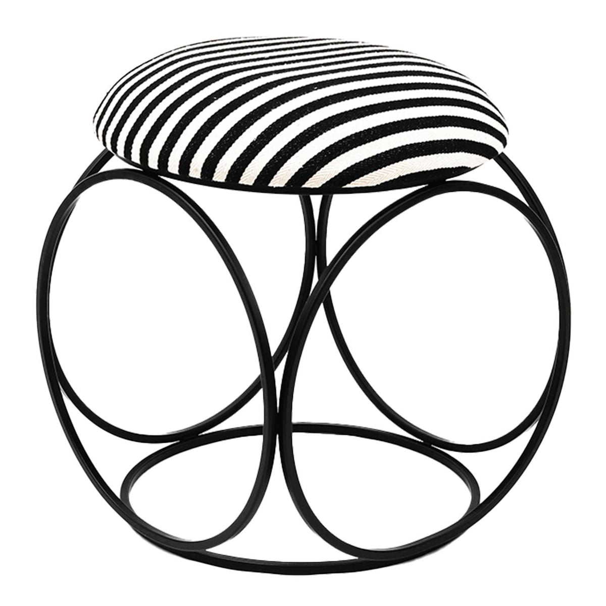 Modern Hexa-Style Matt Black Metal Stool in Black &amp; White Stripe Set of 2