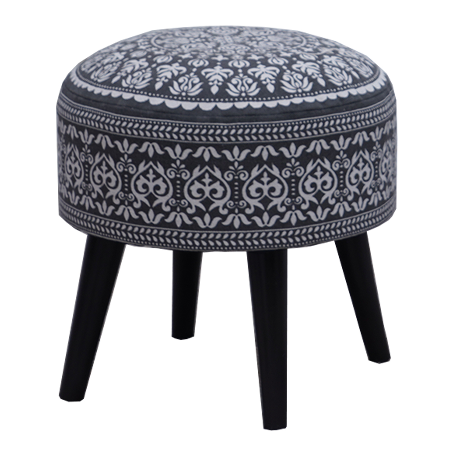 Mandala Wooden Ottoman in Gray Color Set of 2