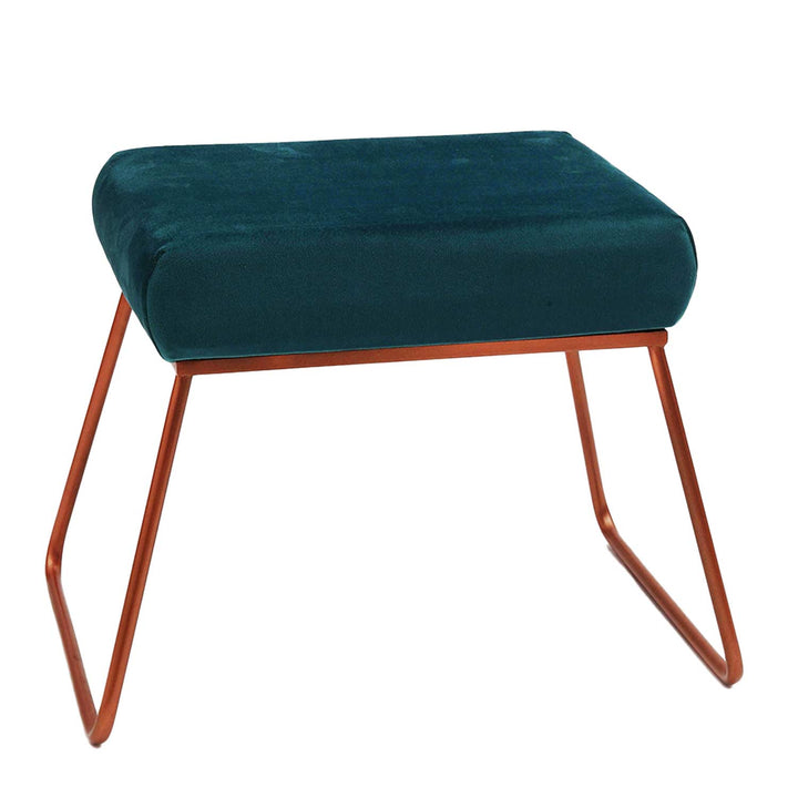 Classy and Compact Rose Gold Metal Stool in Teal Blue Cushion Set of 2