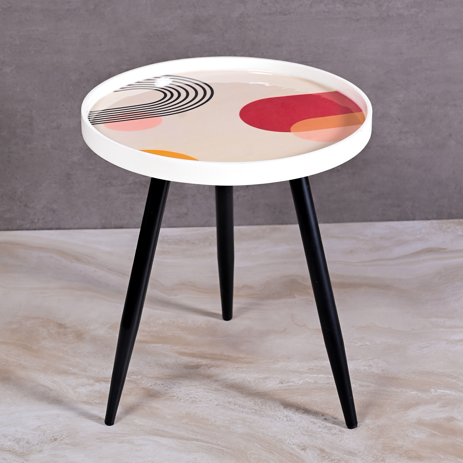 Greetwood Beige Resin Top Side Table for Living Room Decor