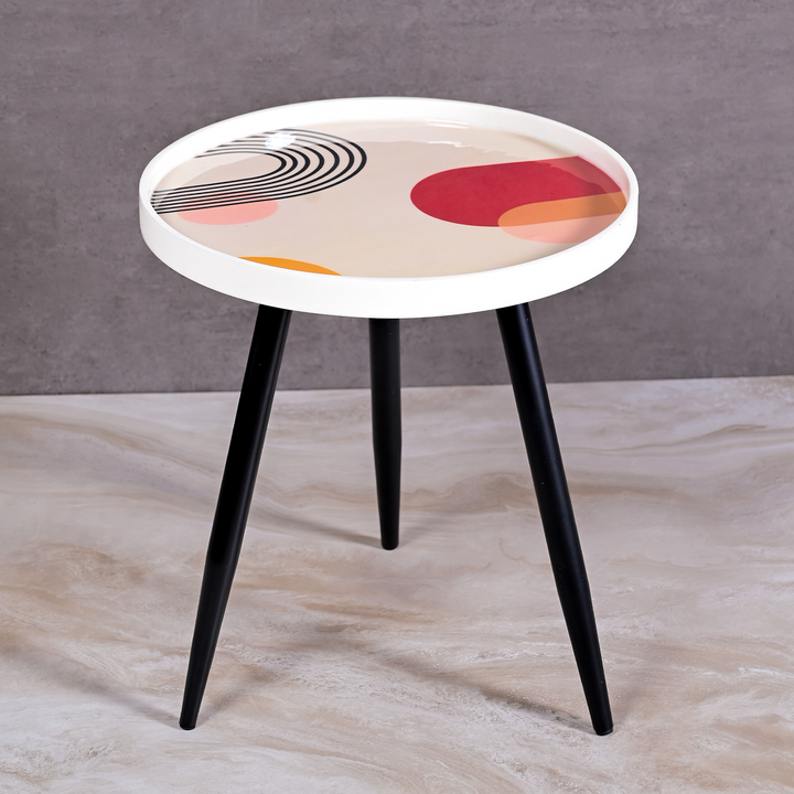 Greetwood Beige Resin Top Side Table for Living Room Decor