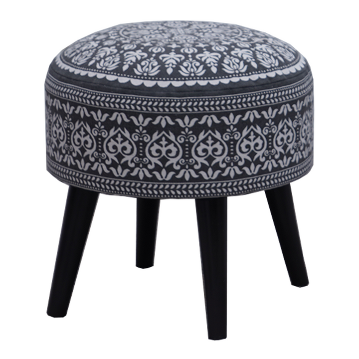 Mandala Wooden Ottoman in Gray Color Set of 1