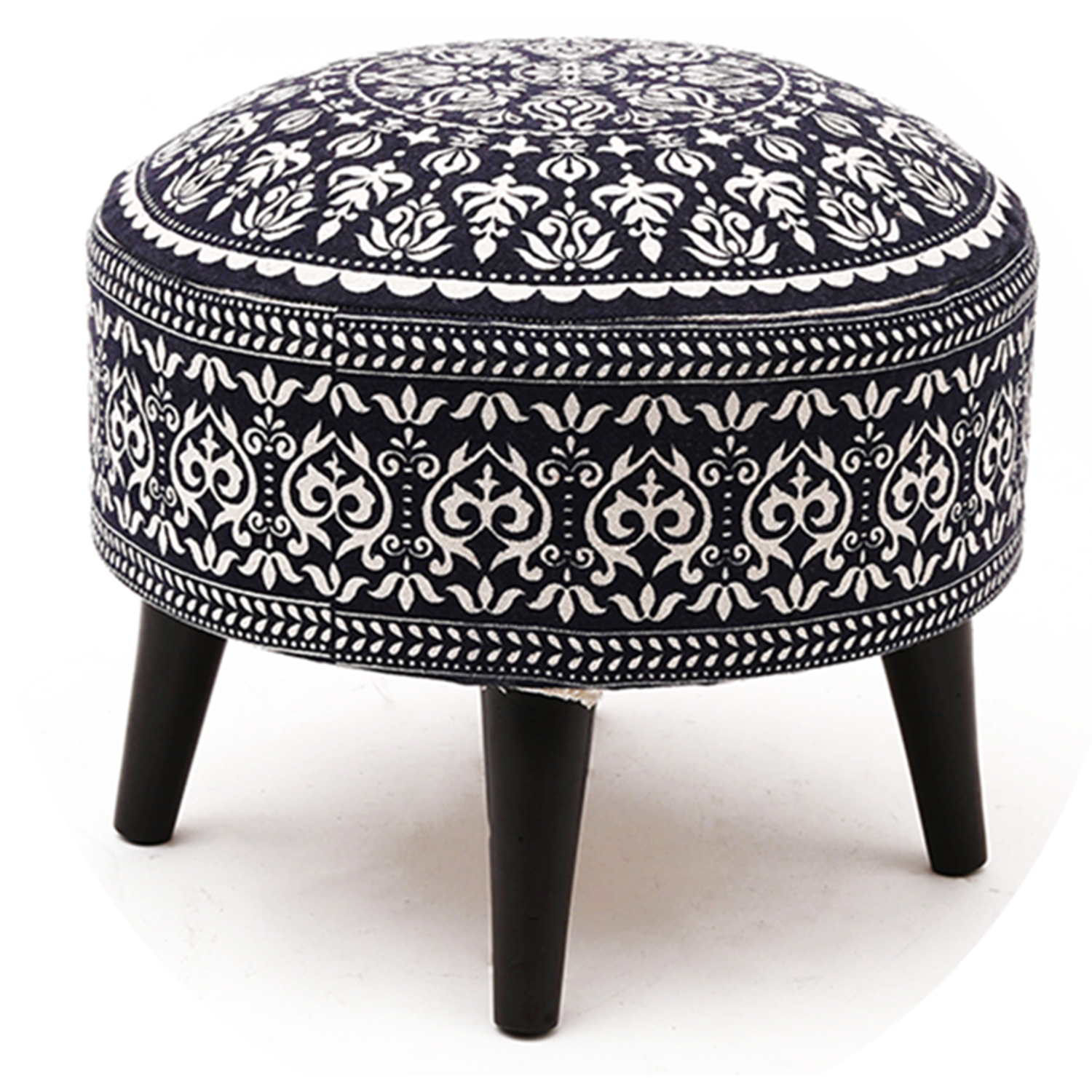 Contemporary Mandala Wooden Tuffet in Blue Color Set of 2