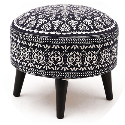 Contemporary Mandala Wooden Tuffet in Blue Color Set of 2