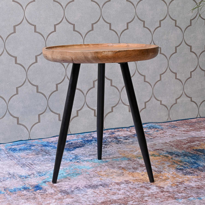 Natural Small Mango Wood & Metal Side Table