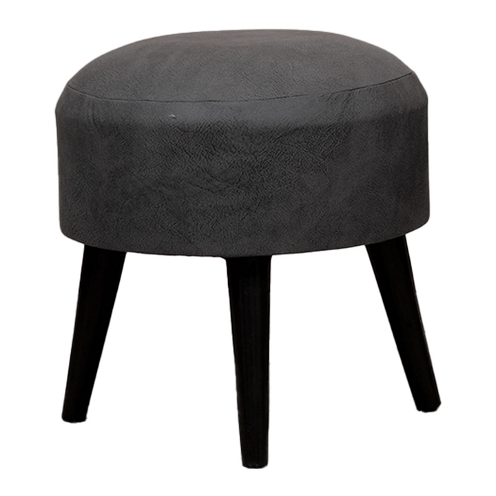 Contemporary Leather Wooden Tuffet in Grey Color