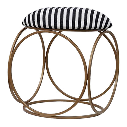 Modern Hexa-Style Golden Metal Stool in Black &amp; White Stripe Set of 2