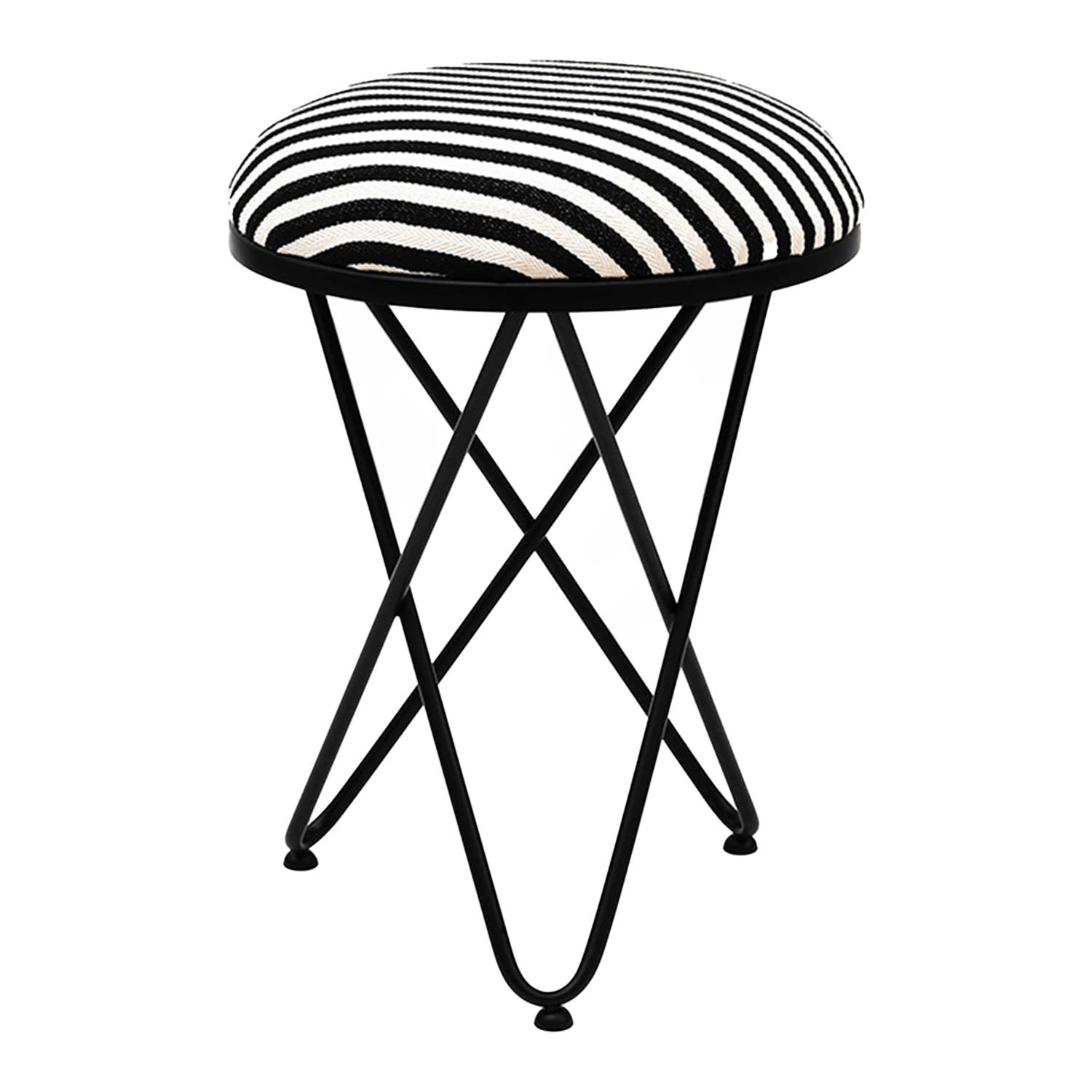 Ultra-modern Cross Leg Matt Black Metal Stool in Black &amp; White Stripe