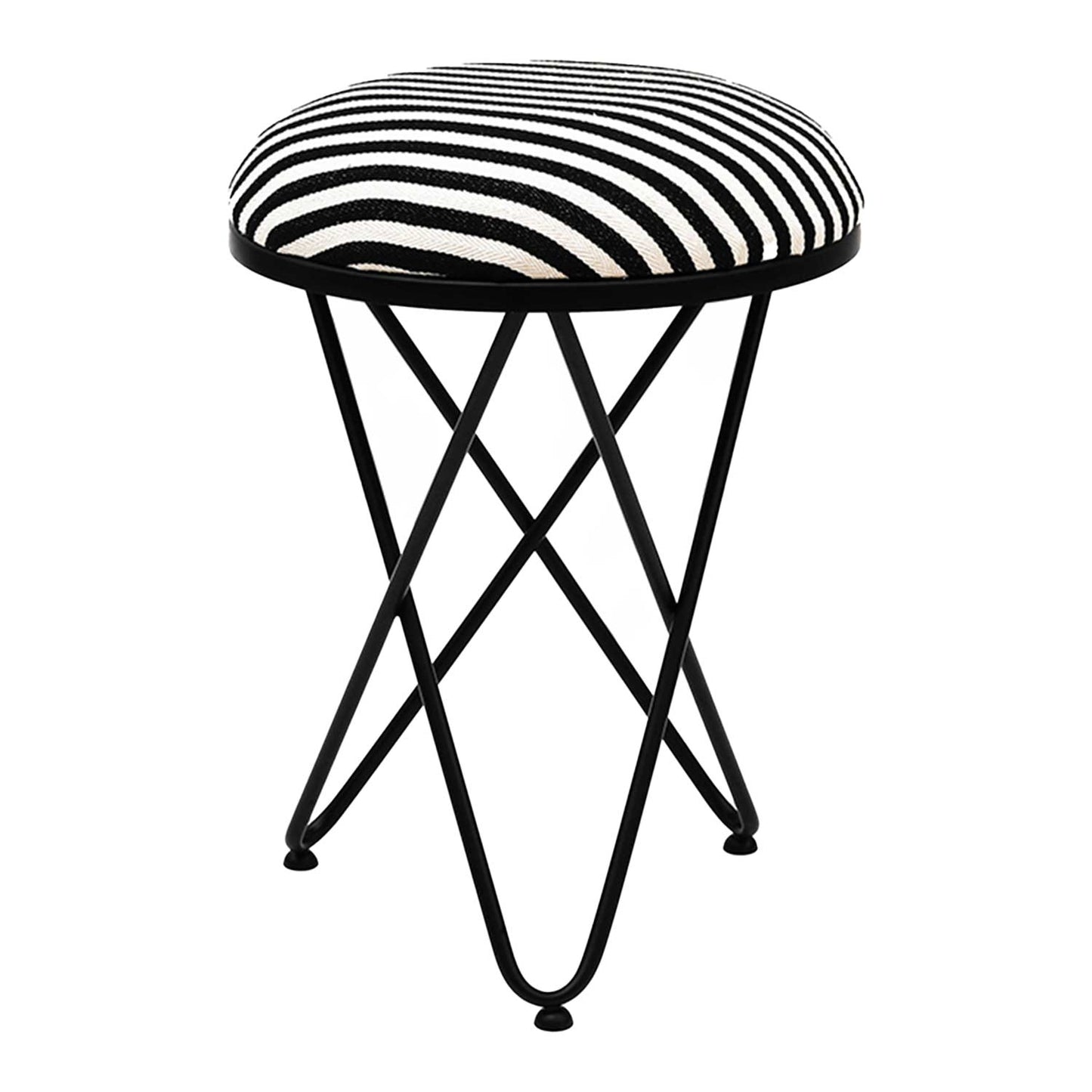 Ultra-modern Cross Leg Matt Black Metal Stool in Black &amp; White Stripe Set of 2