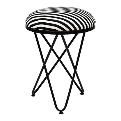 Ultra-modern Cross Leg Matt Black Metal Stool in Black &amp; White Stripe Set of 2