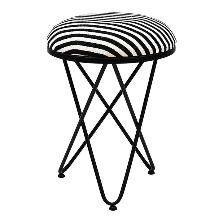 Ultra-modern Cross Leg Matt Black Metal Stool in Black &amp; White Stripe Set of 2