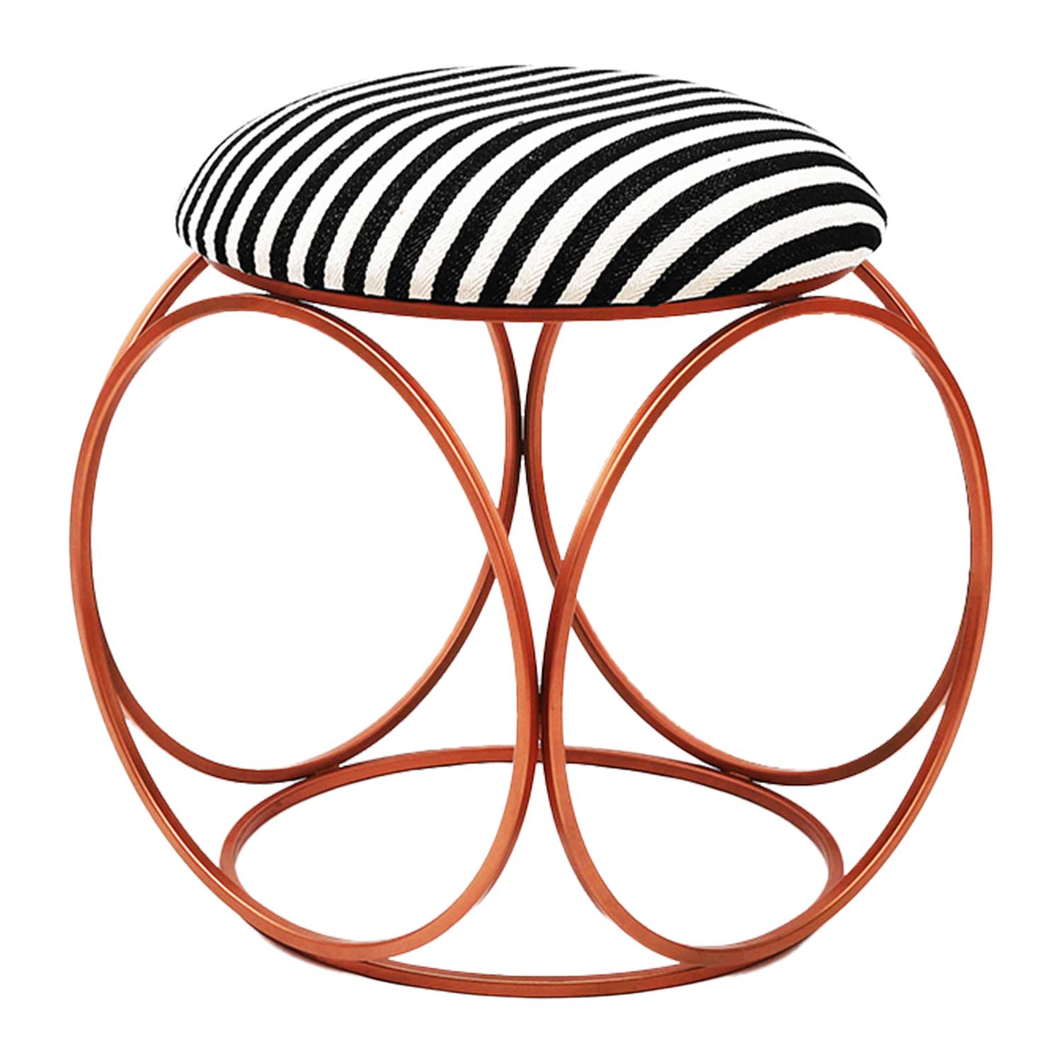 Modern Hexa-Style Rose Gold Metal Stool in Black &amp; White Stripe Set of 2